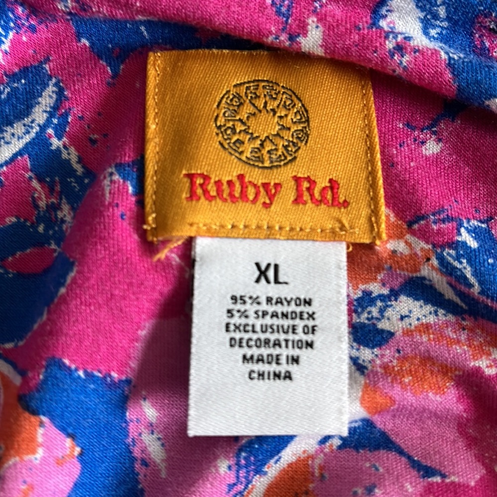 Ruby Rd. Multi color short sleeve blouse beaded embellished neckline - Picture 5 of 6